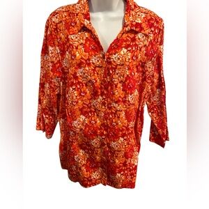 CJ Banks Orange Floral Cotton Blouse Size 1X